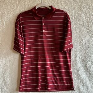 Nike Golf Dri- Fit Men’s Burgundy Striped Polo Shirt Size Medium